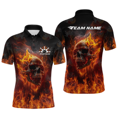 Maxcorners Custom Flame Skull Bowling Jersey for Men Bowling Uniform Polo & 1/4 Zip Bowling Team Shirts LM1008