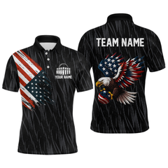 Maxcorners Custom American Flag Eagle Bowling Men Polo & 1/4 Zip Shirts Bowling Team Jerseys LM3006