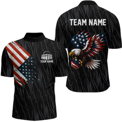 Maxcorners Custom American Flag Eagle Bowling Men Polo & 1/4 Zip Shirts Bowling Team Jerseys LM3006