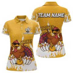 Maxcorners Custom Yellow Funny Turkey Bowling Jersey for Men Thanksgiving Bowling Team Shirts LM2408