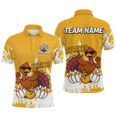 Maxcorners Custom Yellow Funny Turkey Bowling Jersey for Men Thanksgiving Bowling Team Shirts LM2408