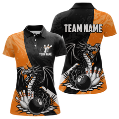 Maxcorners Custom Orange Dragon Bowling Men Shirts Bowling Uniform Polo & 1/4 Zip Bowling Team Jerseys LM0803