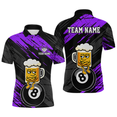 Maxcorners Custom Purple Funny Beer 8 Ball Billiard Shirts for Men Billiard Team Shirts Polo & 1/4 Zip TU0309