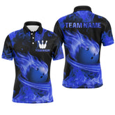 Maxcorners Blue Flame Bowling Jersey Men And Women Custom Bowling Shirts Unisex Polo Bowling Team Shirt