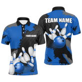 Maxcorners Blue Bowling Jersey Men Women Custom Bowling Team Shirts Unisex Bowling Polo Quarter-Zip