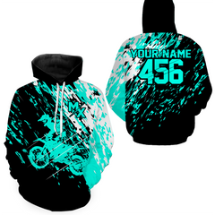 Maxcorners Custom Dirt Bike Hoodie Turquoise Motocross Hoodie Mens Women Motocross Hooded Jersey| MT2809