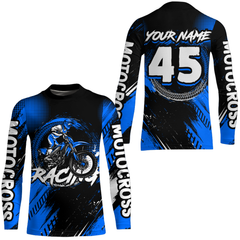 Maxcorners Custom Dirt Bike Blue Jersey Motocross Jersey Upf30+ Mens Women Motocross Shirt| MT2809