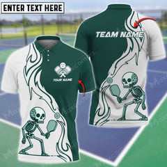 MaxCorners Personalized Name Pickleball Skeleton 3D Polo Shirt