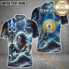 Maxcorners Ball 9 Dominate The Lanes With Poseidon Power Billiard Jersey Multicolor Options Personalized Name, Team Name 3D Polo Shirt
