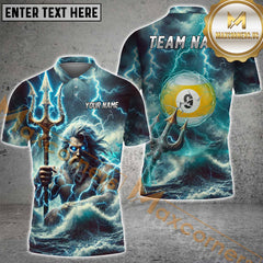 Maxcorners Ball 9 Dominate The Lanes With Poseidon Power Billiard Jersey Multicolor Options Personalized Name, Team Name 3D Polo Shirt