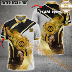 Maxcorners Ball 8 Enhance Your Team's Look With Custom Name, Team Name Golden Billiard Polo Shirts