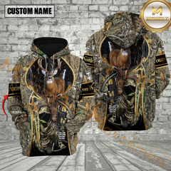 Maxcorners Brown Camo Deer Hunting Custom Name Hunter Apparel With Grim Reaper Design 3D Hoodie All Over Printed Clothes