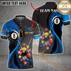 Maxcorners Billiard Golden Flame 8-Ball Pool Multicolor Options Personalized Name, Team Name 3D Shirt