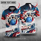 Maxcorners Bowling Ball & Pins Blue Sport Jersey Multicolor Option Customized Name, Team Name 3D Polo Shirt