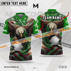 Maxcorners Customized Name Premium Eagle American Flag Pattern Golf Multicolor Option 3D Polo Shirt