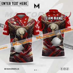 Maxcorners Customized Name Premium Eagle American Flag Pattern Golf Multicolor Option 3D Polo Shirt