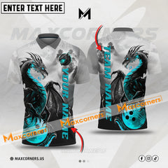Maxcorners Bowling Ball & Pins Dragon Thunder Lightning Multicolor Option Customized Name, Team Name 3D Polo Shirt