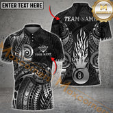 Maxcorners Pool 8 Flame Maori Tattoo With Map Billiard Jersey Multicolor Options Personalized Name, Team Name 3D Polo Shirt (4 Colors)