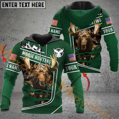 Maxcorners Wilderness Moose Hunting USA Flag Mutilcolor Custom Name Shirt 3D All Over Printed Clothes