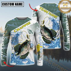 Maxcorners Crappie Fishing Jersey Blue Gold Splash Personalized Name, Team Name 3D Long Sleeve Shirt