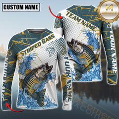 Maxcorners Striped Bass Fishing Jersey Blue Gold Splash Personalized Name, Team Name 3D Long Sleeve Shirt