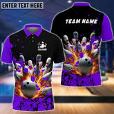 Maxcorners Bowling Ball & Pins Daimond Broken Multicolor Option Customized Name, Team Name 3D Polo Shirt (4 Colors)