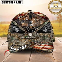 Maxcorners Wilderness Whitetail Buck Camo Terrain Antler Skull US Flag Personalized Hat 3D Printed Multicolor