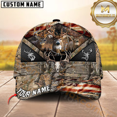 Maxcorners Wilderness Whitetail Buck Camo Terrain Antler Skull US Flag Personalized Hat 3D Printed Multicolor