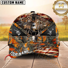 Maxcorners Wilderness Whitetail Buck Camo Terrain Antler Skull US Flag Personalized Hat 3D Printed Multicolor