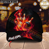 Maxcorners Flaming Strike Bowling Multicolor Personalized Name 3D Cap
