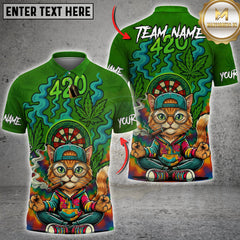 Maxcorners Darts 420 Smoking Cat Zen Cartoon Personalized Name 3D Unisex Shirt