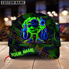 Maxcorners Bowling Neon Ball Champion Multicolor Personalized Name 3D Cap