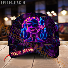Maxcorners Bowling Neon Ball Champion Multicolor Personalized Name 3D Cap
