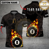 Maxcorners Billiards Tribal Flame 8 Ball Design Multicolor Customized Name, Team Name 3D Shirt