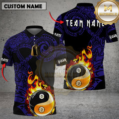 Maxcorners Billiards Tribal Flame Yin Yang Multicolor Customized Name, Team Name 3D Shirt
