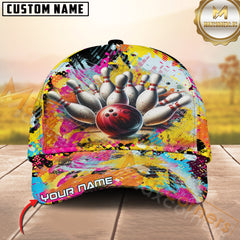 Maxcorners Bowling Graffiti Yellow Personalized Name 3D Cap