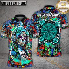 Maxcorners Darts Sugar Skull Art Graffiti Style Multicolor Customized Name, Team Name 3D Polo Shirt