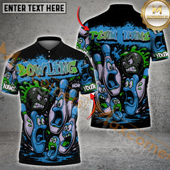 Maxcorners Bowling Cartoon Screaming Pins Street Art Multicolor Customized Name, Team Name 3D Polo Shirt