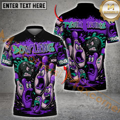 Maxcorners Bowling Cartoon Screaming Pins Street Art Multicolor Customized Name, Team Name 3D Polo Shirt
