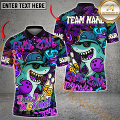 Maxcorners Bowling Cool Shark Graffiti Street Style Multicolor Customized Name, Team Name 3D Polo Shirt