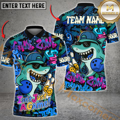 Maxcorners Bowling Cool Shark Graffiti Street Style Multicolor Customized Name, Team Name 3D Polo Shirt