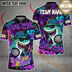 Maxcorners Darts Cool Shark Graffiti Street Style Multicolor Customized Name, Team Name 3D Polo Shirt