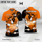 Maxcorners Bowling & Pins Flame Multicolor Option Customized Name, Team Name 3D Polo Shirt (4 Colors)