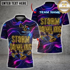 Maxcorners Bowling Neon Storm Bowling Strike Personalized Name 3D Unisex Shirt