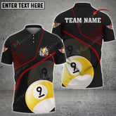 Maxcorners Billiards 9 Ball Sport Pattern Multicolor Options Personalized Name And Team Name 3D Polo (5 Colors)