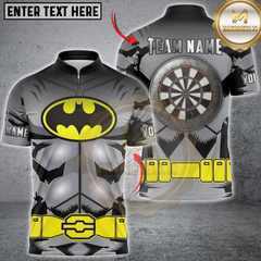 Maxcorners Darts Hero Suit Batman Style Chest Logo Dartboard Back Design Personalized Name 3D Unisex Shirt