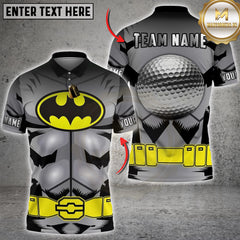 Maxcorners Golf Hero Suit Bat Style Chest Logo Big Golf Ball Back Design Personalized Name 3D Unisex Shirt