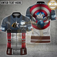 Maxcorners Bowling Hero Suit Strike Pin Shield Design Personalized Name 3D Unisex Shirt
