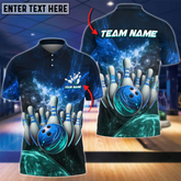 Maxcorners Bowling & Pins Light Crash Multicolor Option Customized Name, Team Name 3D Polo Shirt