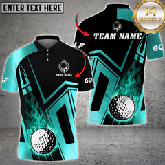 Maxcorners Ball Fire Flame Golf Jersey Multicolor Option Customized Name, Team Name 3D Polo Shirt
